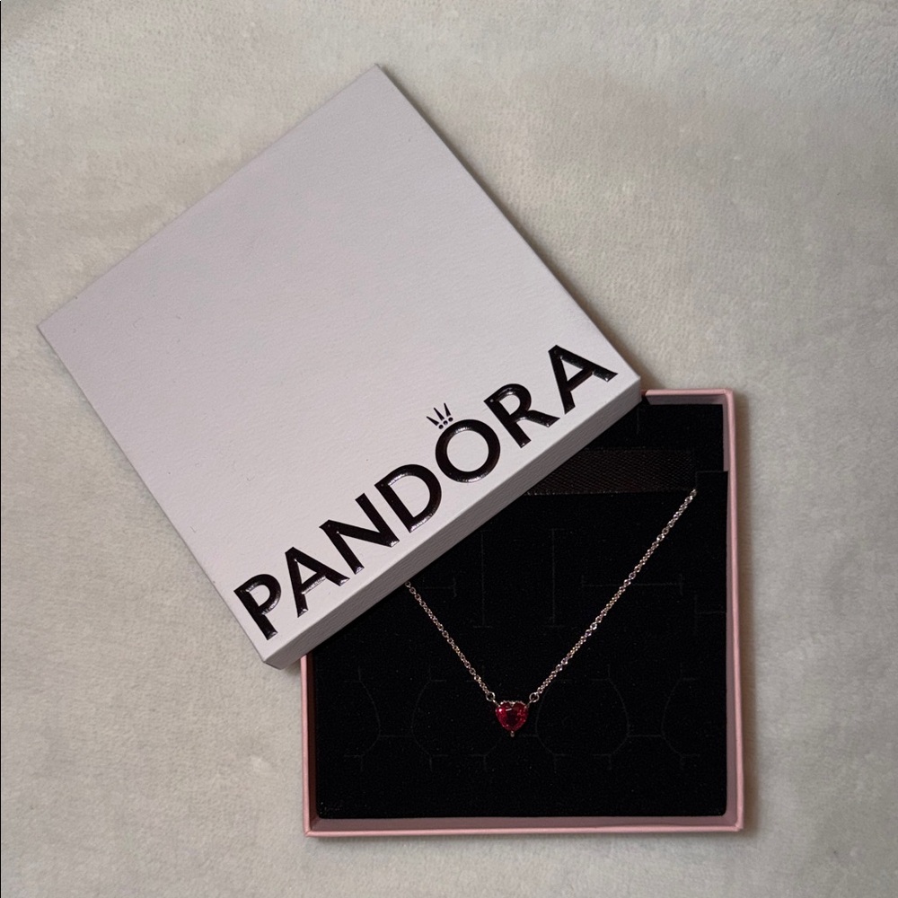 Pandora Rose Gold Necklace with Red Heart Pendant